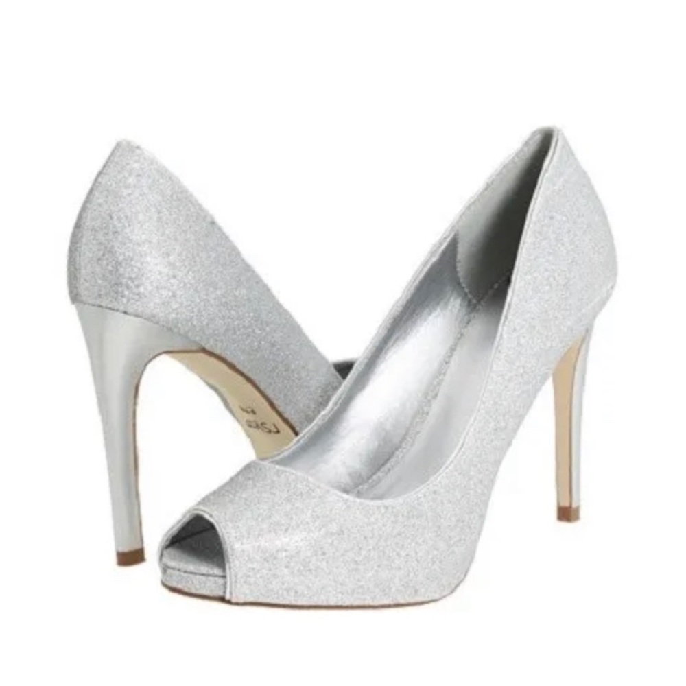 RSVP Gigi Silver Peep Toe Pumps